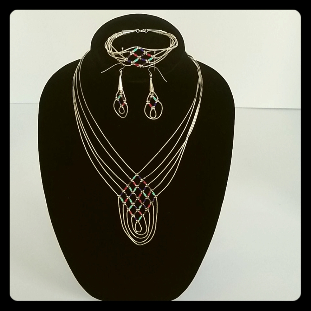 Sterling Silver and Turquoise Necklace Earring Set